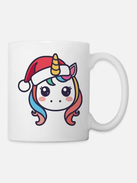 Weihnachtsunikorn Kawaii mit Mütze - Tasse - Weiß