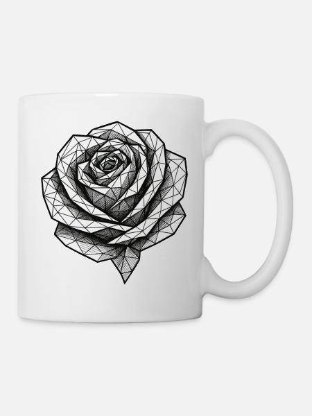 Geometrische Rose Schwarzweiß - Tasse - Weiß