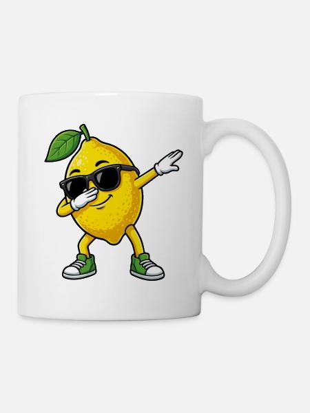 Lustige Zitrone in Dab-Pose Cartoon - Tasse - Weiß