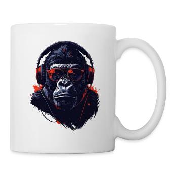 Gorilla mit Kopfhörern Cooles Motiv - Tasse - Weiß - Rechts