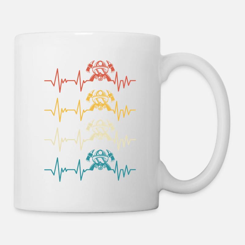pompier retro battement de coeur sapeur-pompier - Mug blanc - blanc