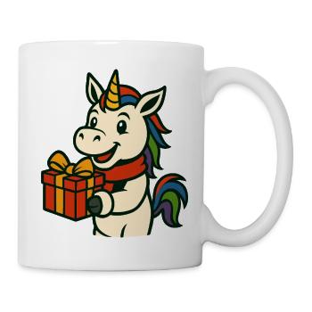 Einhorn präsentiert niedliche, festliche Weihnachtskunst - Tasse - Weiß - Rechts