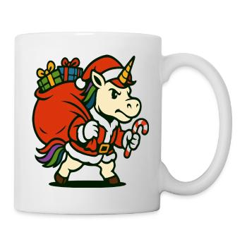 Starker Weihnachtsmann-Einhorn mit Geschenktüte - Tasse - Weiß - Rechts