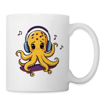 Oktopus-DJ auf Skateboard - Tasse - Weiß - Rechts