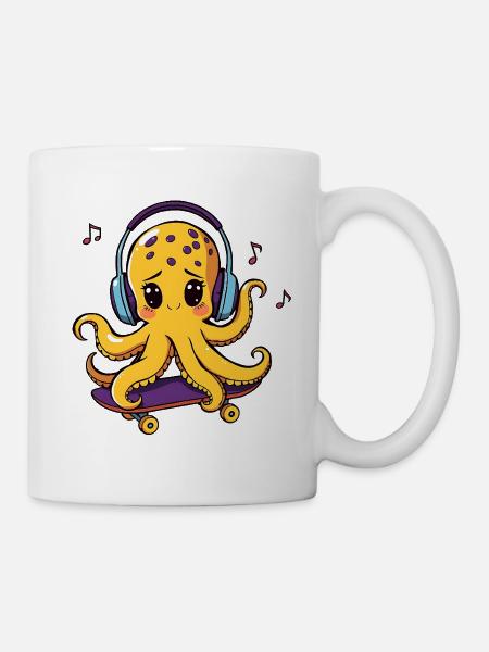 Pieuvre DJ sur skateboard - Mug blanc - blanc