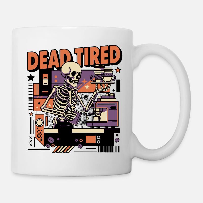 Totmüdes Kaffee-Skelett Küchen-Setting - Tasse - Weiß