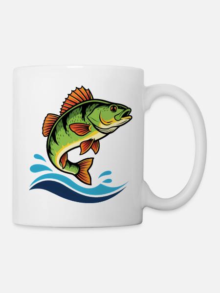 Bunter Flussbarsch Barsch Angeln - Tasse - Weiß