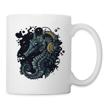 Seahorse with headphones motif - Mug - white - Right