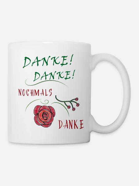 Danke Danke Rosen Stickerei - Tasse - Weiß