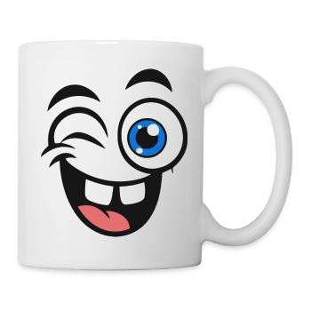 Funny Cartoon Face – Big Eyes & Tongue Out - Mug - white - Right
