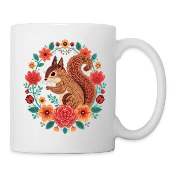 Eichhörnchen im Blumenkreis - Tasse - Weiß - Rechts