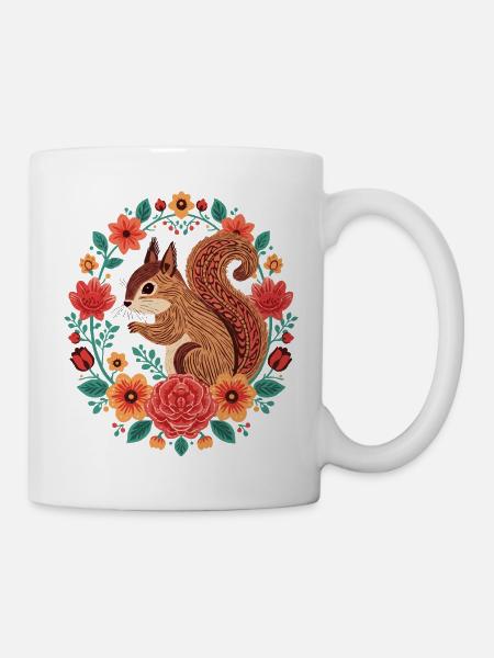 Eichhörnchen im Blumenkreis - Tasse - Weiß