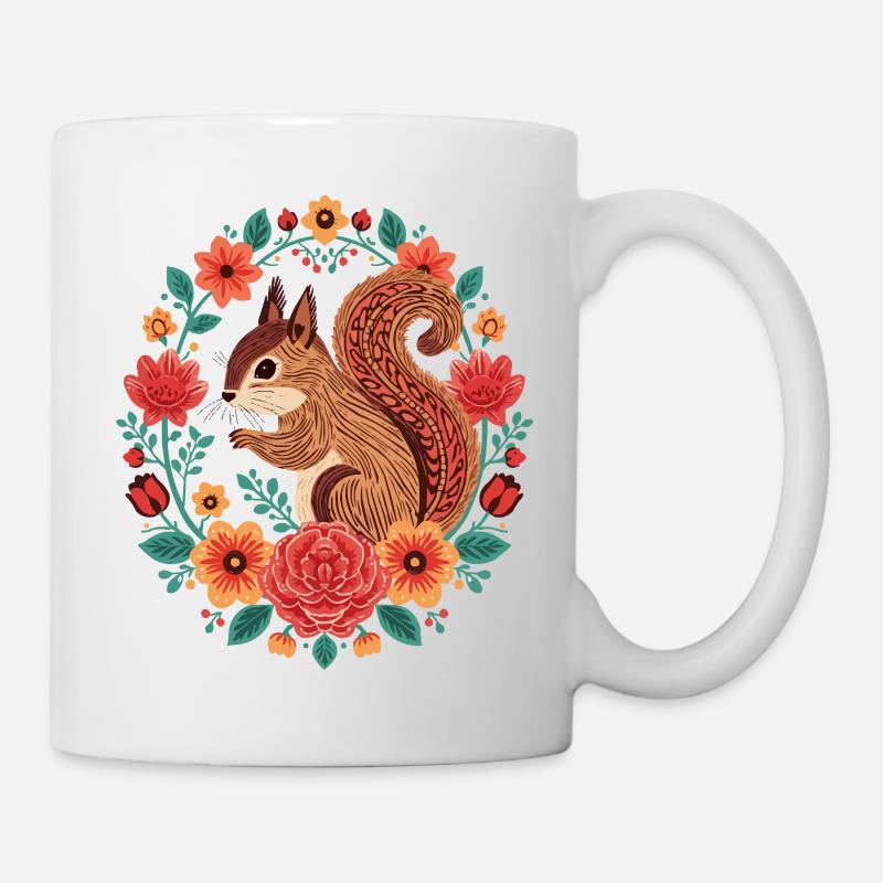 Eichhörnchen im Blumenkreis - Tasse - Weiß