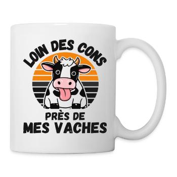 Loin Des Cons Près De Mes Vaches Humour Vintage - Mug blanc - blanc - Droite
