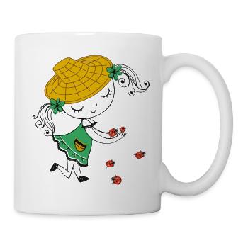 Girl with straw hat and ladybug - Mug - white - Right