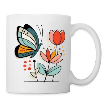 Schmetterling fliegt zu Blüten - Tasse - Weiß - Rechts