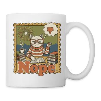 Nein Katze: Retro Nerd Schreibtischkunst - Tasse - Weiß - Rechts