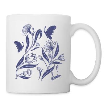 Motif floral bleu dans le style d’art populaire - Mug blanc - blanc - Droite