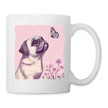 Carlin avec papillon - Mug blanc - blanc - Droite