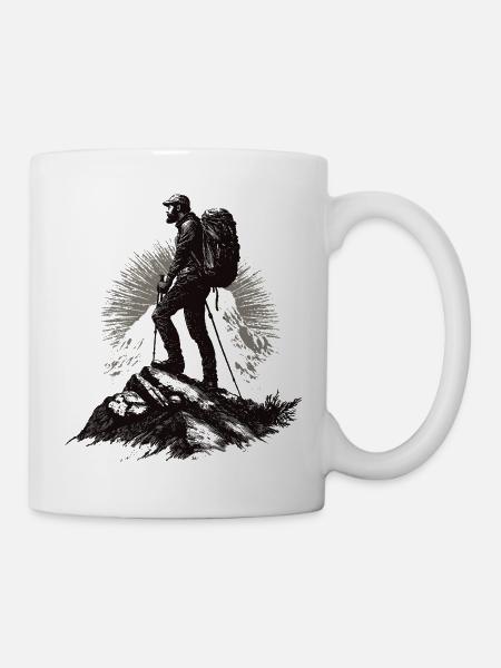 Bergsteiger Motiv im Sonnenstrahl - Tasse - Weiß