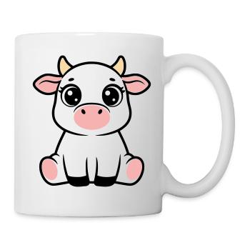 Süßes Kalb Baby Kuh Sitzend Kawaii - Tasse - Weiß - Rechts