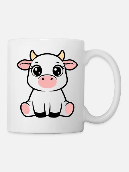 Veau mignon bébé vache qui garde Kawaii - Mug blanc - blanc