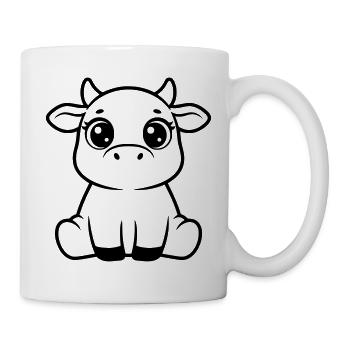 Süßes Kalb Baby Kuh Sitzend Kawaii - Tasse - Weiß - Rechts