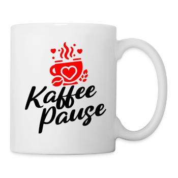 Kaffee Pause - Kaffeebecher mit Herzmotiv - Tasse - Weiß - Rechts