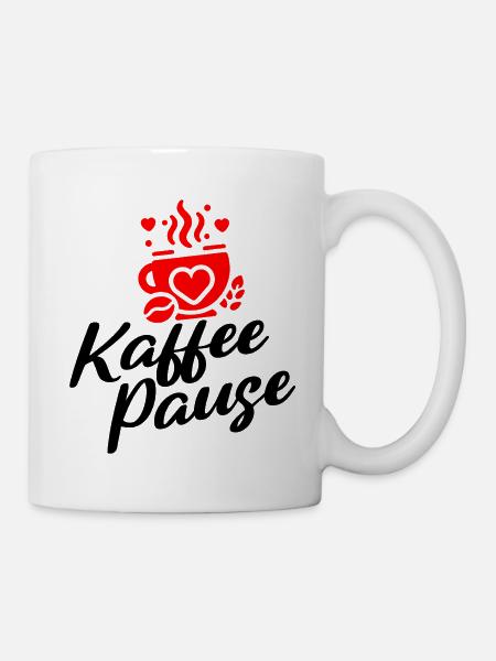 Kaffee Pause - Kaffeebecher mit Herzmotiv - Tasse - Weiß