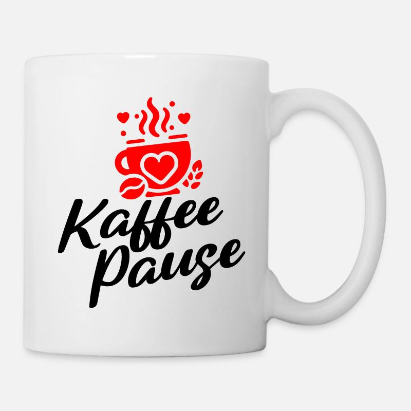 Kaffee Pause - Kaffeebecher mit Herzmotiv - Tasse - Weiß