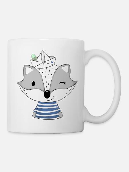 Sailor Badger with Paper Boat - Mug - white