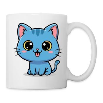 Cute Blue Cat - Kawaii Kitten Cartoon Design - Mug - white - Right