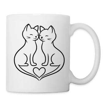 Dessin de trait d’amour du couple de chats | Style romantique élégant - Mug blanc - blanc - Droite
