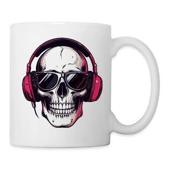 Skull with headphones and sunglasses skull - Mug - white - Right