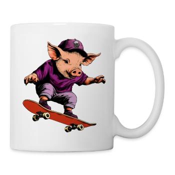 Schweine Skateboard / Skater Schwein - Tasse - Weiß - Rechts