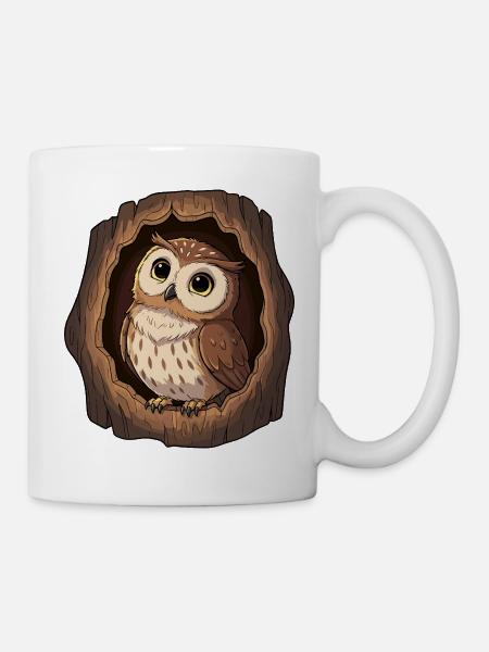 Eulenblick im Baumhohl - Tasse - Weiß