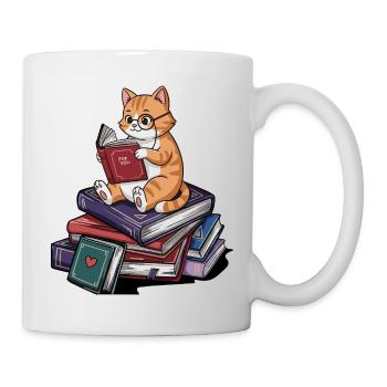 Bücherwurm-Katze Kätzchen liest Bücher Kunst - Tasse - Weiß - Rechts