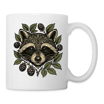 Raccoon face with berry leaves - Mug - white - Right