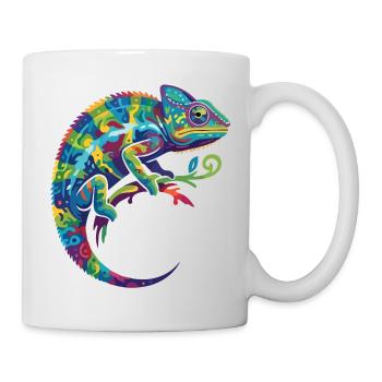 Colorful chameleon sitting on branch motif - Mug - white - Right