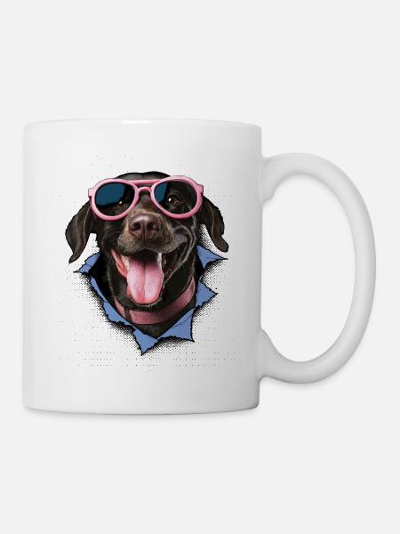 Chien avec des lunettes de soleil roses - Mug blanc - blanc
