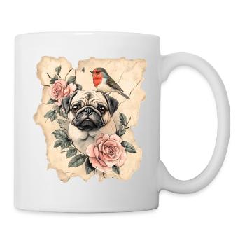 Carlin et oiseau - Mug blanc - blanc - Droite