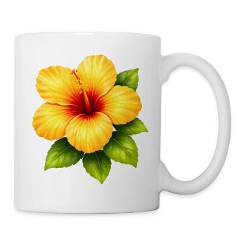 Yellow hibiscus with green leaves - Mug - white - Right