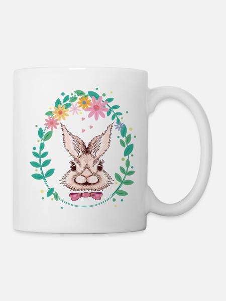 Hase im Blumenkranz - Tasse - Weiß