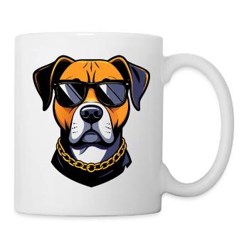 Motif de chien cool avec lunettes de soleil et chaîne en or - Mug blanc - blanc - Droite