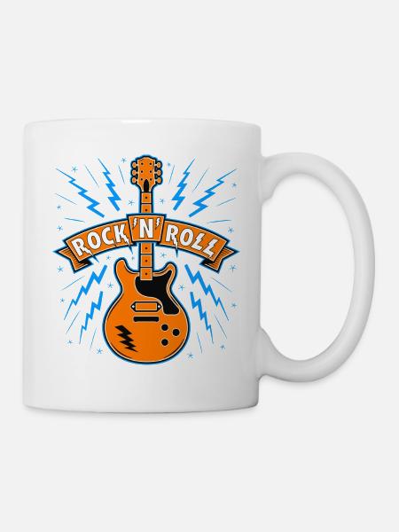 Rock'N'Roll Banner with Guitar - Mug - white