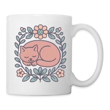 Chat endormi dans un cercle de fleurs - Mug blanc - blanc - Droite