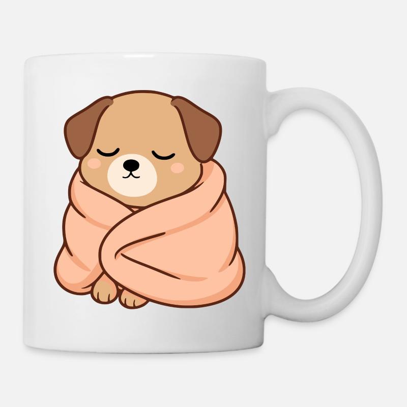 Schlafender Hund in Kuscheldecke - Tasse - Weiß
