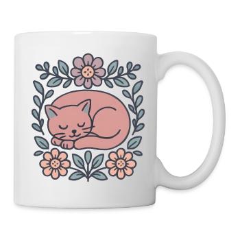 Sleeping Rose Cat in a Flower Wreath - Mug - white - Right