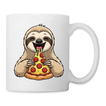 Süßer Faultier Cartoon Pizza Italienisch Essen - Tasse - Weiß - Rechts
