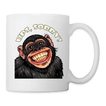 Ups, Sorry! Lustiger grinsender Cartoon Affe - Tasse - Weiß - Rechts
